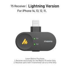 Camera, Lightning & Type C Receivers For T5 Wireless Microphone