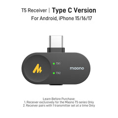 Camera, Lightning & Type C Receivers For T5 Wireless Microphone